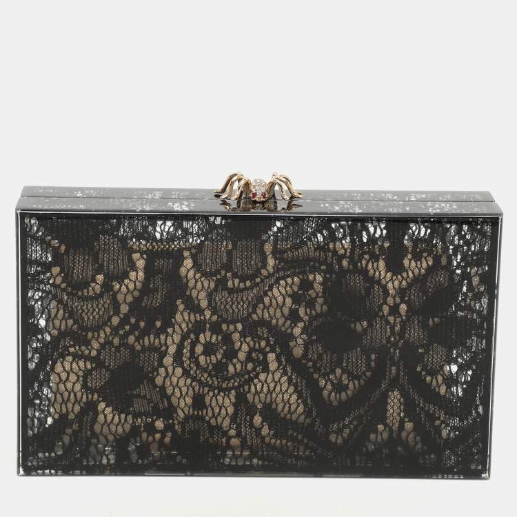 Pre Owned Charlotte Olympia Black Halloween Lace And Perspex Spider Box Clutch