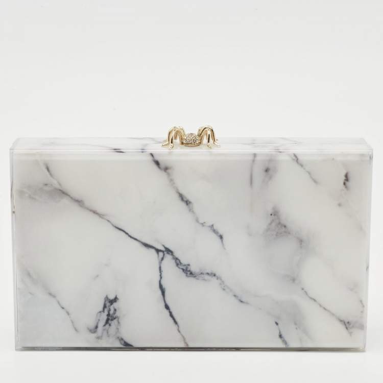 Pre Owned Charlotte Olympia White Marble Effect Perspex Spider Pandora Box Clutch