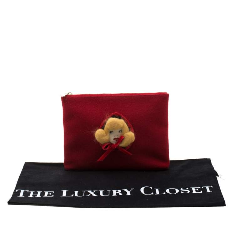Pre Owned Charlotte Olympia Red Wool Red Riding Hood Felt Pouch