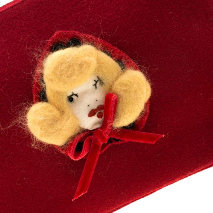 Pre Owned Charlotte Olympia Red Wool Red Riding Hood Felt Pouch
