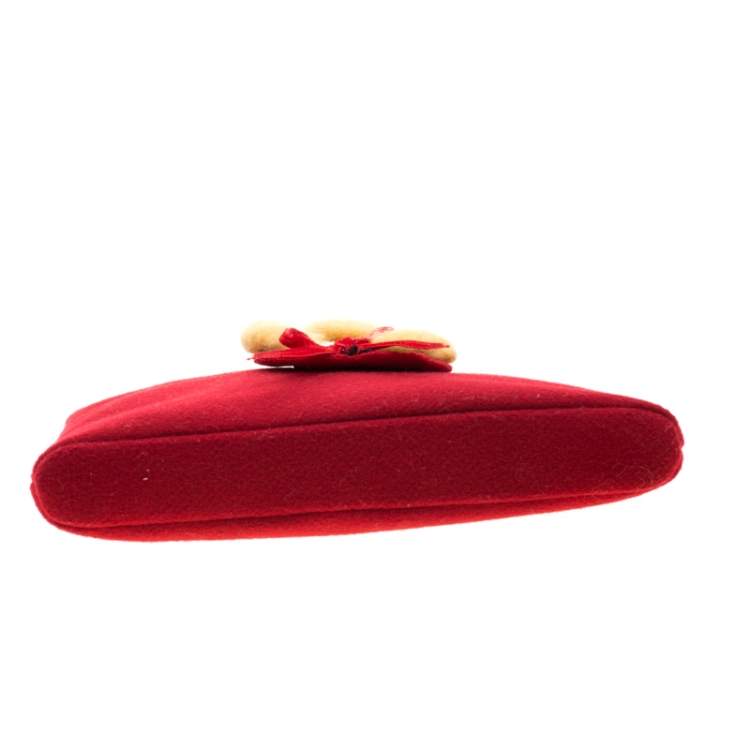 Pre Owned Charlotte Olympia Red Wool Red Riding Hood Felt Pouch