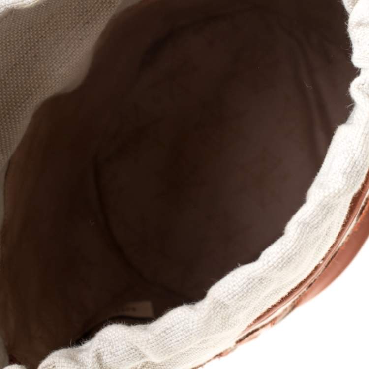 Pre Owned Charlotte Olympia Brown/Beige Canvas and Leather Empire Bucket Bag
