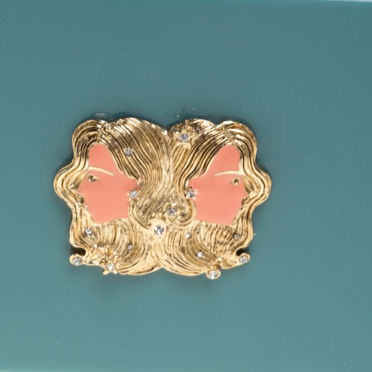 Pre Owned Charlotte Olympia Sea Green Zodiac Pandora Gemini Clutch