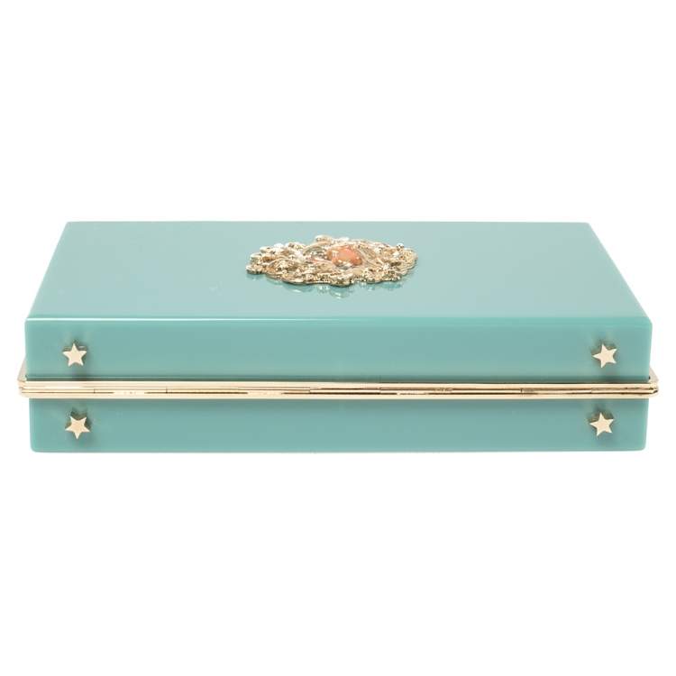 Pre Owned Charlotte Olympia Sea Green Zodiac Pandora Gemini Clutch