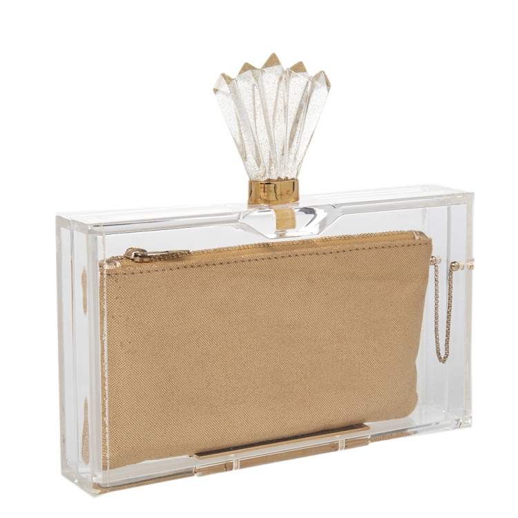 Pre Owned Charlotte Olympia Gold Perspex Pandora Box Clutch