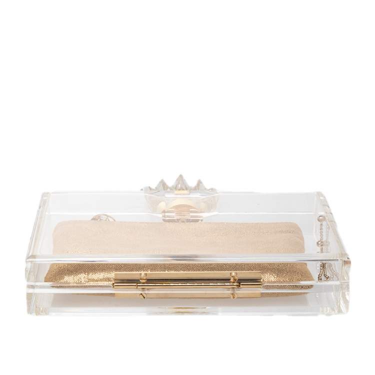 Pre Owned Charlotte Olympia Gold Perspex Pandora Box Clutch
