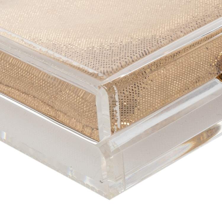 Pre Owned Charlotte Olympia Gold Perspex Pandora Box Clutch