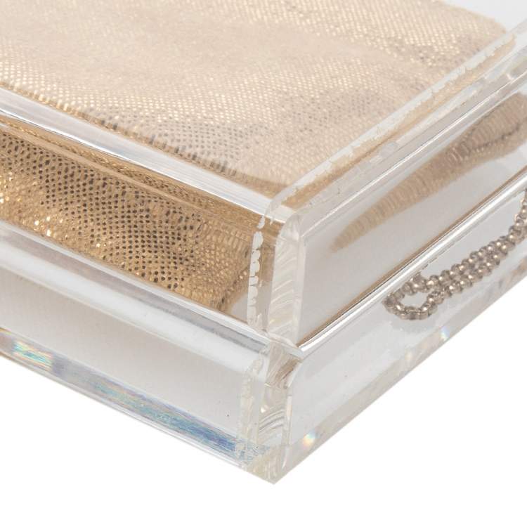 Pre Owned Charlotte Olympia Gold Perspex Pandora Box Clutch