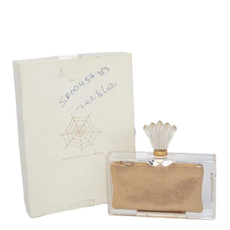 Pre Owned Charlotte Olympia Gold Perspex Pandora Box Clutch