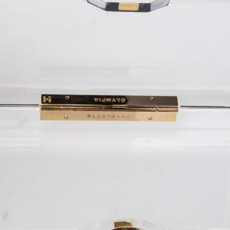Pre Owned Charlotte Olympia Gold Perspex Pandora Box Clutch