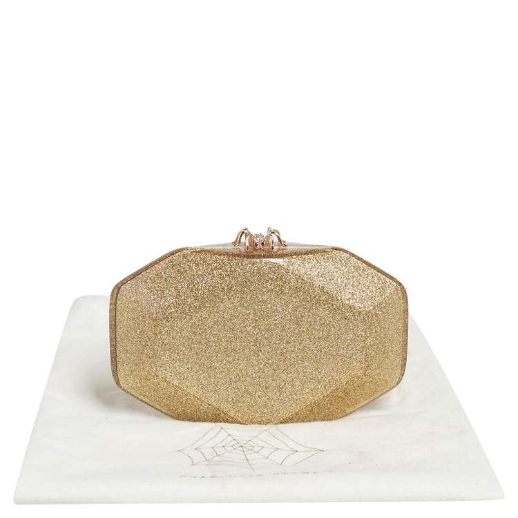 Pre Owned Charlotte Olympia Gold Perspex Spider Lock Clutch