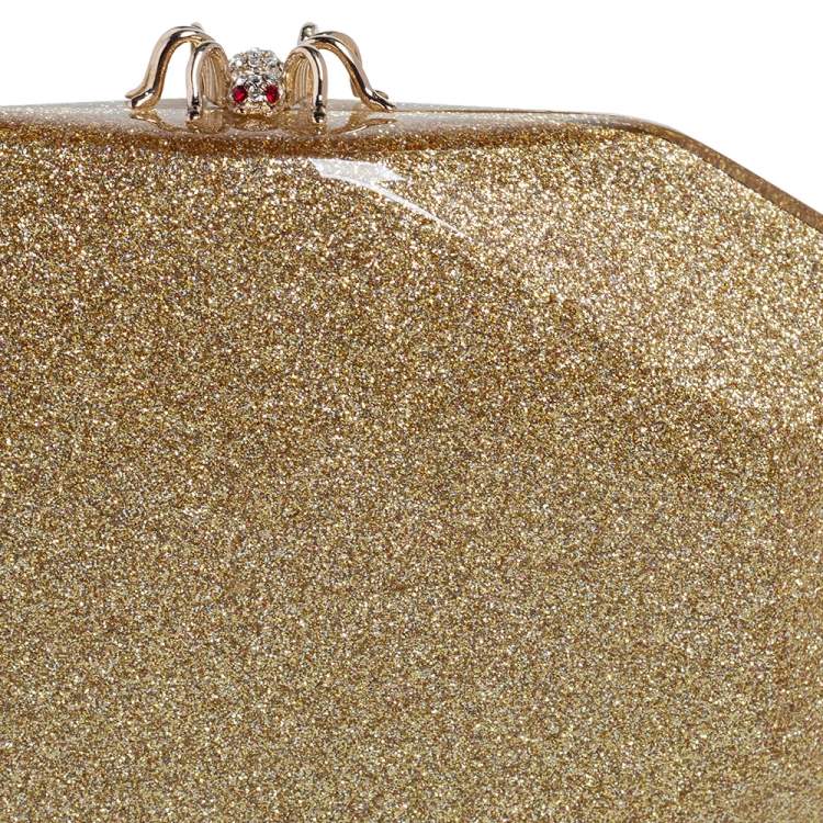 Pre Owned Charlotte Olympia Gold Perspex Spider Lock Clutch