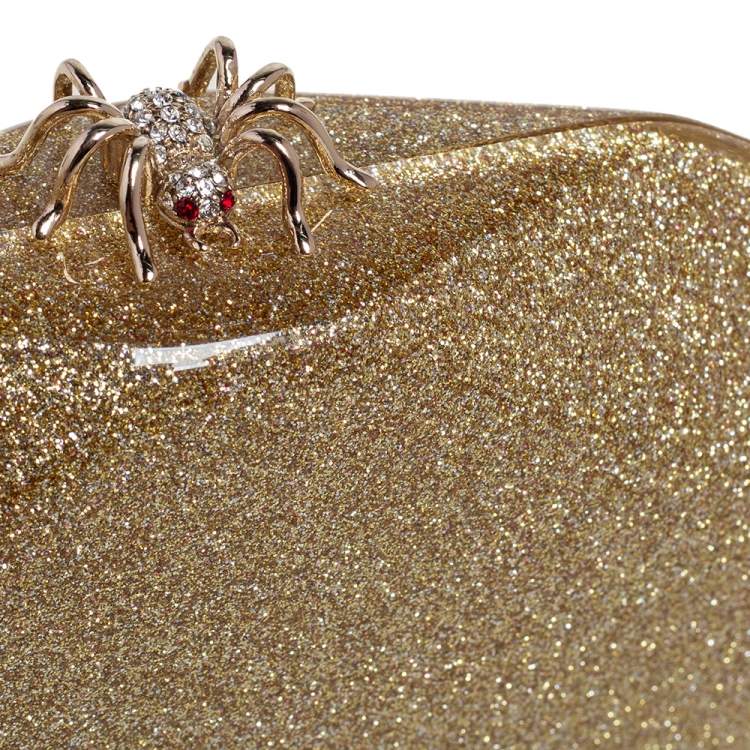Pre Owned Charlotte Olympia Gold Perspex Spider Lock Clutch
