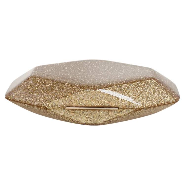 Pre Owned Charlotte Olympia Gold Perspex Spider Lock Clutch