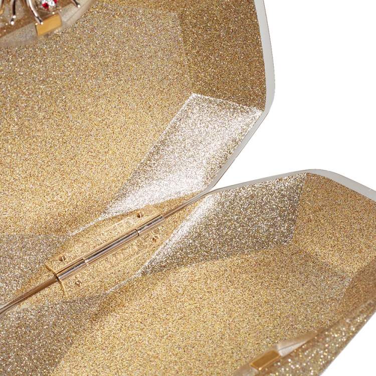 Pre Owned Charlotte Olympia Gold Perspex Spider Lock Clutch