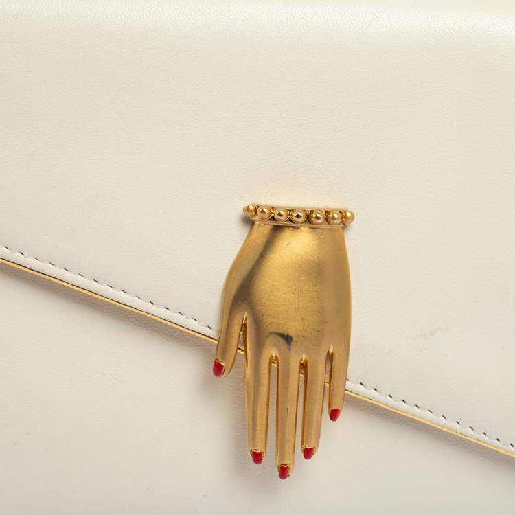 Pre Owned Charlotte Olympia White Leather Hands Off Clutch