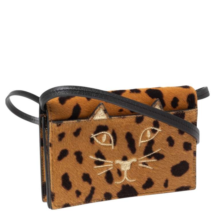 Pre Owned Charlotte Olympia Leopard Print Calfhair Feline Purse Shoulder Bag