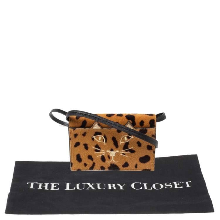 Pre Owned Charlotte Olympia Leopard Print Calfhair Feline Purse Shoulder Bag