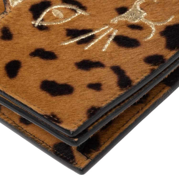 Pre Owned Charlotte Olympia Leopard Print Calfhair Feline Purse Shoulder Bag