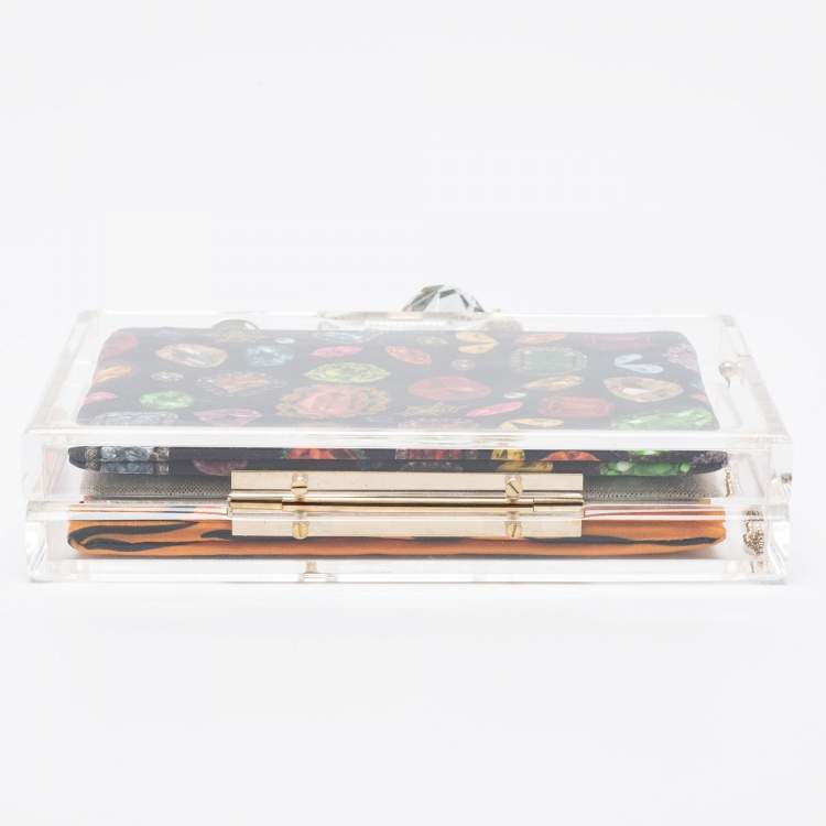 Pre Owned Charlotte Olympia White Clear Perspex Pandora Box Clutch