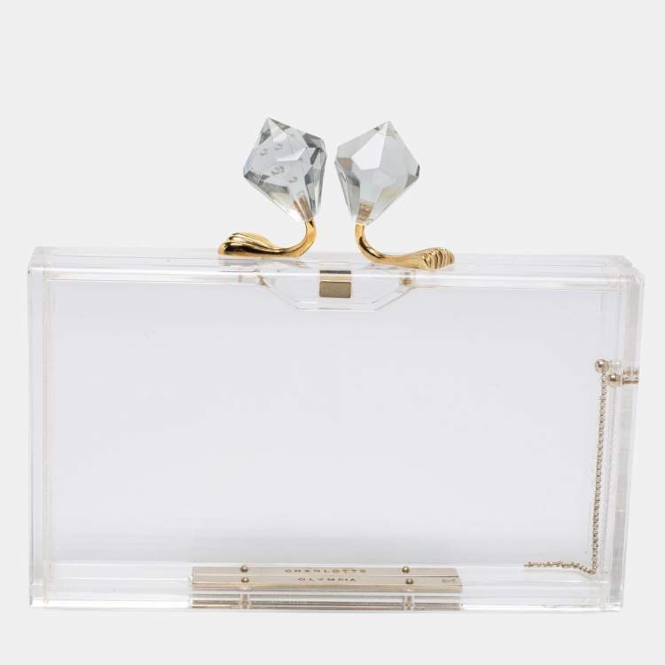 Pre Owned Charlotte Olympia White Clear Perspex Pandora Box Clutch