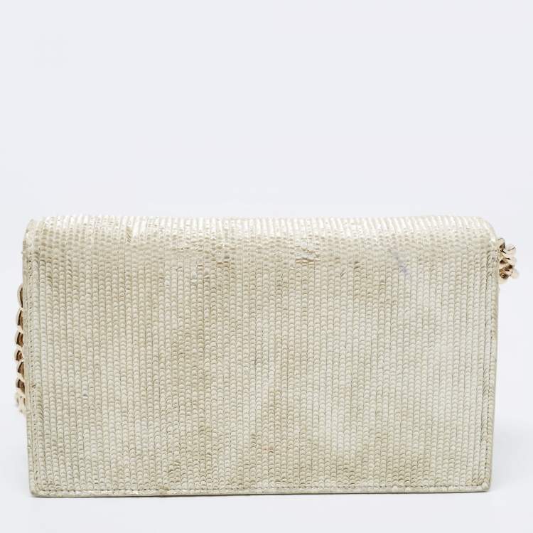 Pre Owned Charlotte Olympia Silver Leather Sequin Embellished Chain Clutch