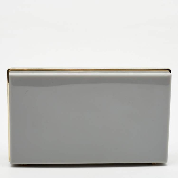 Pre Owned Charlotte Olympia Grey Perspex Aquarius Zodiac Pandora Box Clutch 