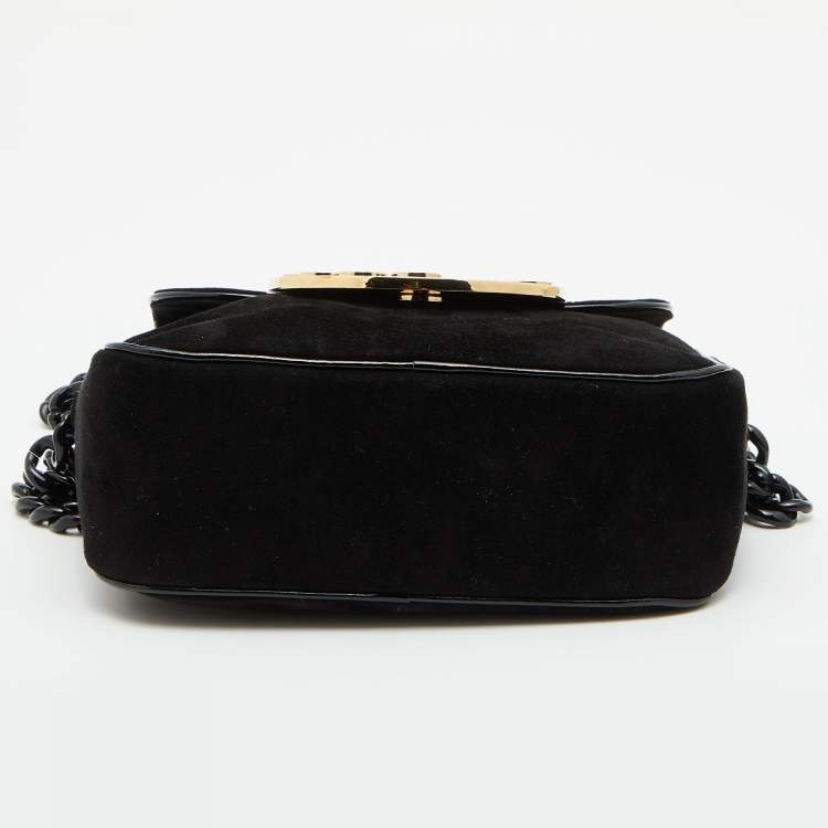 Pre Owned Charlotte Olympia Black Suede and Patent Leather Telephone Top Handle Bag
