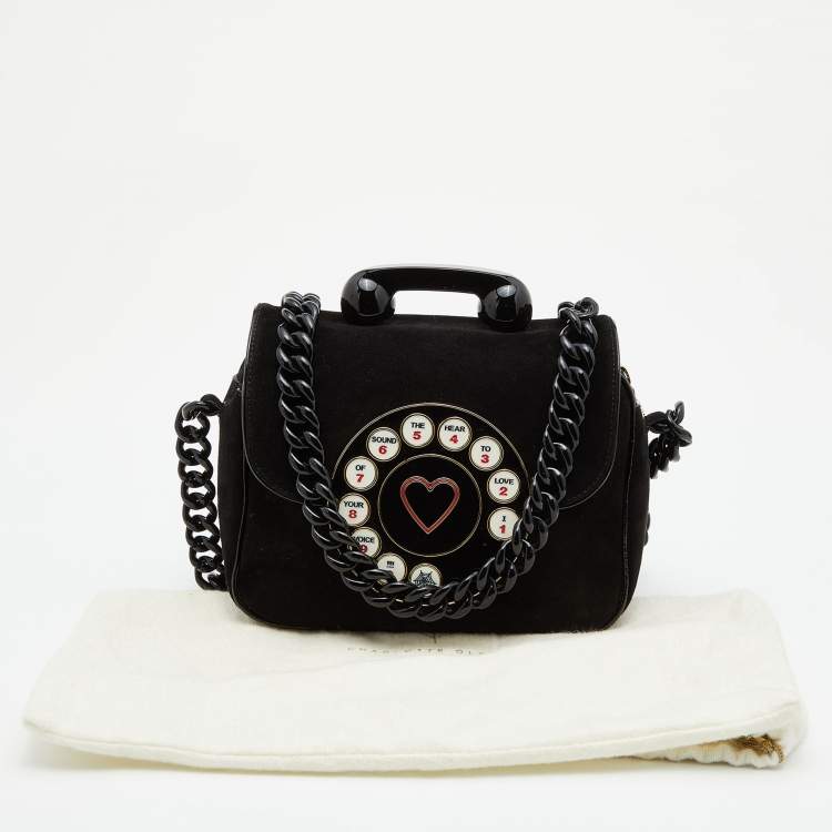 Pre Owned Charlotte Olympia Black Suede and Patent Leather Telephone Top Handle Bag
