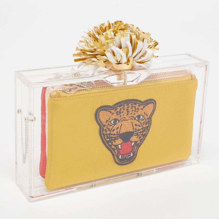 Pre Owned Charlotte Olympia Clear Perspex Pandora And Multicolor Pouches Classic Box Clutch