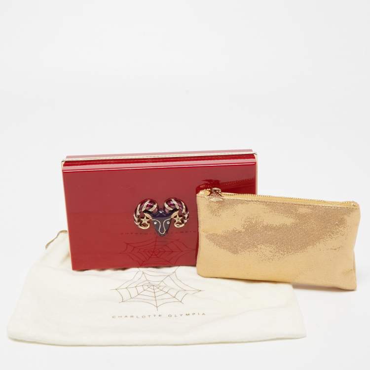 Pre Owned Charlotte Olympia Red Perspex Aries Zodiac Pandora Box Clutch 