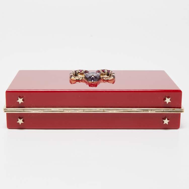 Pre Owned Charlotte Olympia Red Perspex Aries Zodiac Pandora Box Clutch 