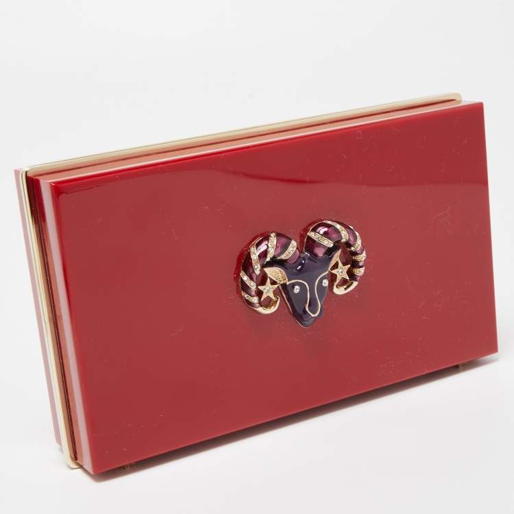 Pre Owned Charlotte Olympia Red Perspex Aries Zodiac Pandora Box Clutch 