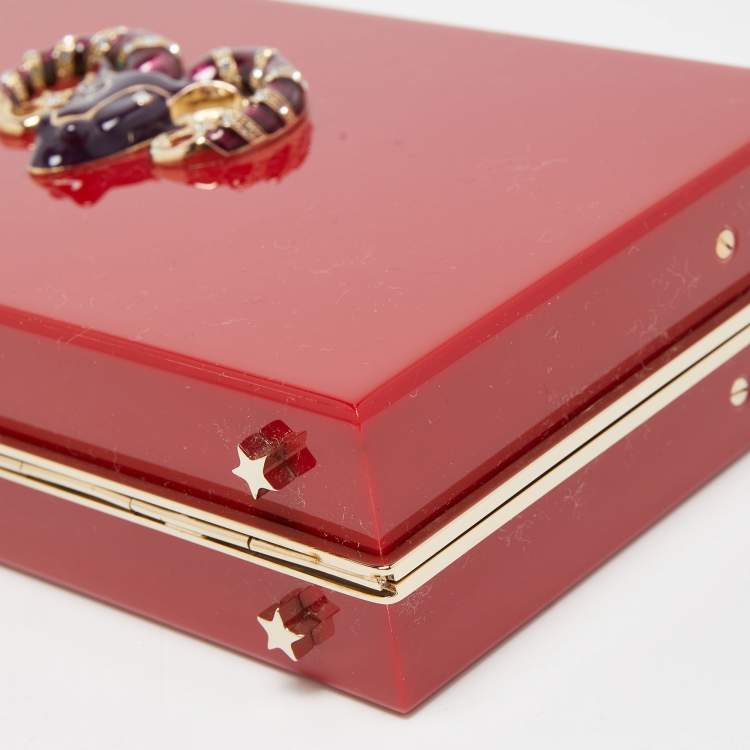 Pre Owned Charlotte Olympia Red Perspex Aries Zodiac Pandora Box Clutch 