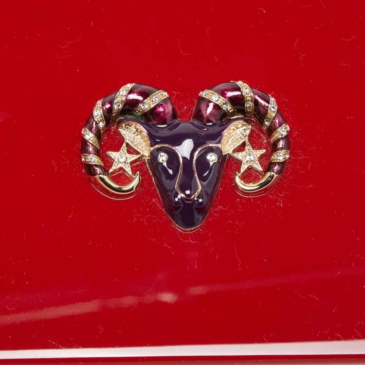 Pre Owned Charlotte Olympia Red Perspex Aries Zodiac Pandora Box Clutch 