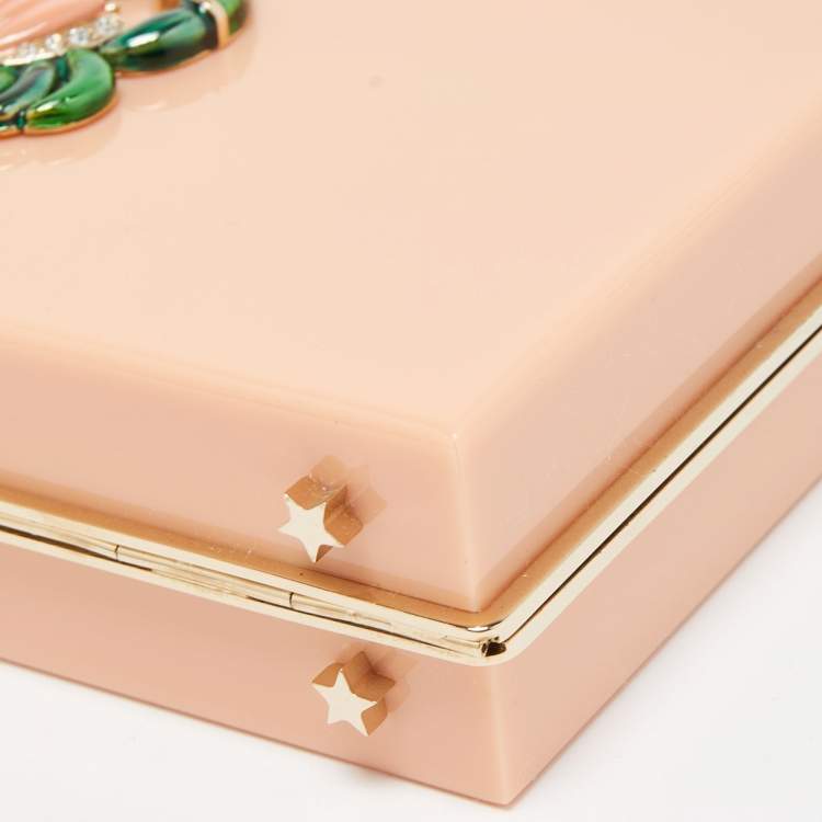 Pre Owned Charlotte Olympia Light Orange Perspex Cancer Zodiac Pandora Box Clutch 