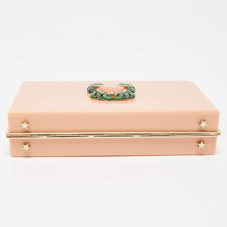 Pre Owned Charlotte Olympia Light Orange Perspex Cancer Zodiac Pandora Box Clutch 