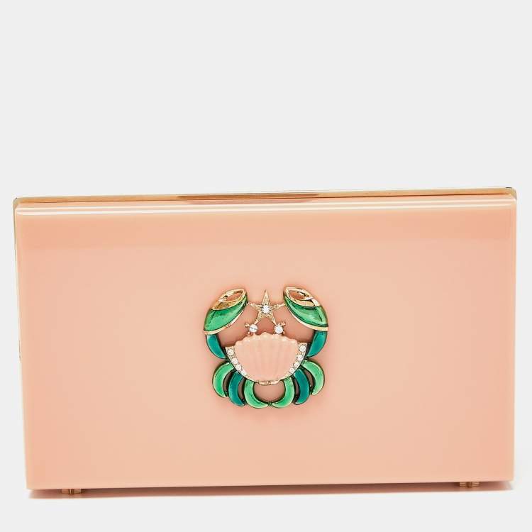Pre Owned Charlotte Olympia Peach Perspex Cancer Zodiac Pandora Box Clutch