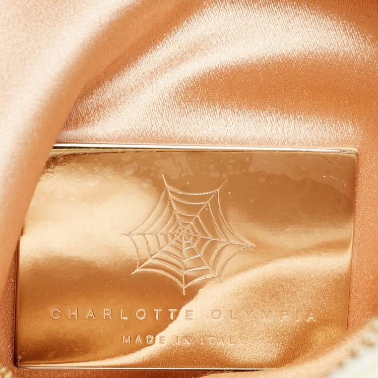 Pre Owned Charlotte Olympia Cream Patent Leather Embroidered Chain Clutch