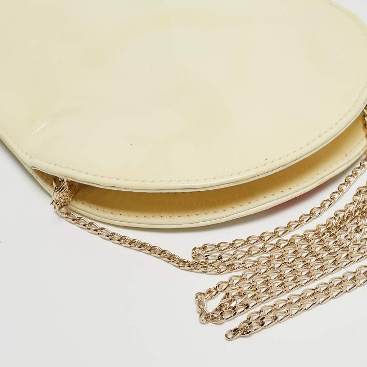 Pre Owned Charlotte Olympia Cream Patent Leather Embroidered Chain Clutch