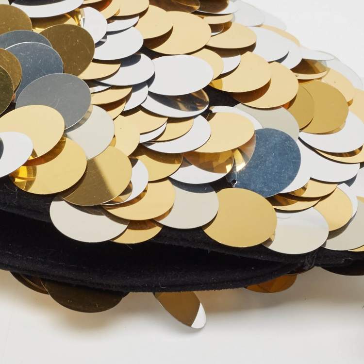 Pre Owned Charlotte Olympia Black Alcantara Sequins Goldfish Pouch