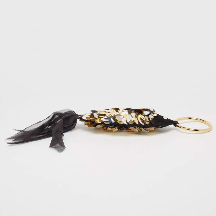 Pre Owned Charlotte Olympia Black Alcantara Sequins Goldfish Pouch