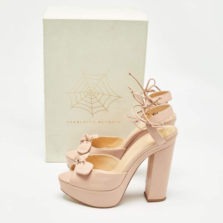 Pre Owned Charlotte Olympia Pink Leather Bow Platform Sandals Size 41