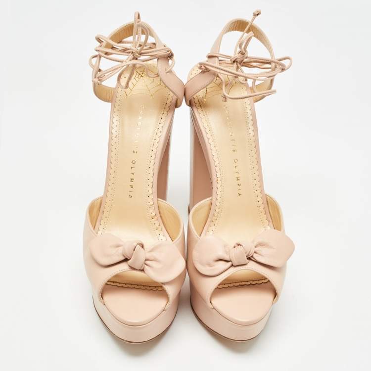 Pre Owned Charlotte Olympia Pink Leather Bow Platform Sandals Size 41