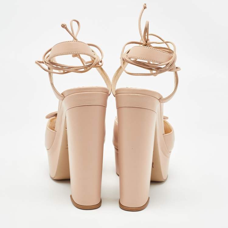 Pre Owned Charlotte Olympia Pink Leather Bow Platform Sandals Size 41