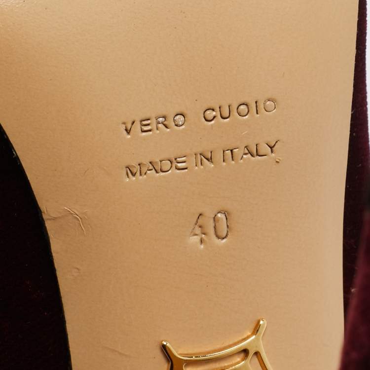 Pre Owned Charlotte Olympia Burgundy Velvet and Leather Dolly Pumps Size 40