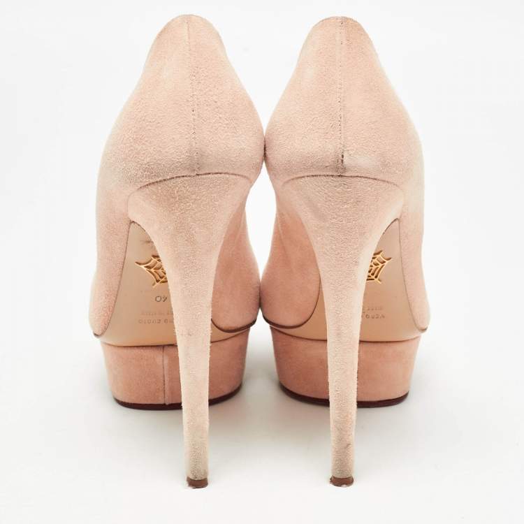 Pre Owned Charlotte Olympia Pink Suede Delphine Heart Detail Platform Pumps Size 40