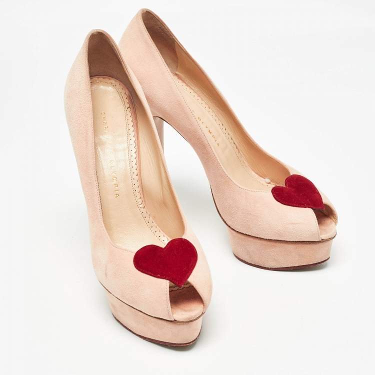 Pre Owned Charlotte Olympia Pink Suede Delphine Heart Detail Platform Pumps Size 40