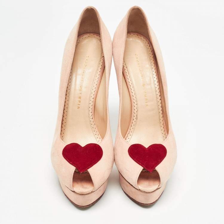 Pre Owned Charlotte Olympia Pink Suede Delphine Heart Detail Platform Pumps Size 40