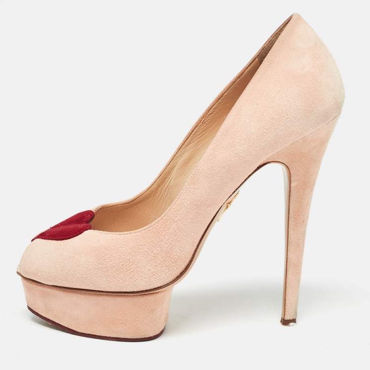 Pre Owned Charlotte Olympia Pink Suede Delphine Heart Detail Platform Pumps Size 40